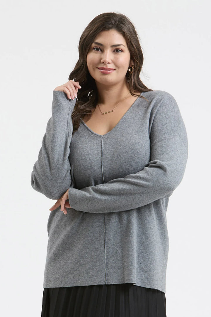 Solid Front Seam Knit Sweater | PLUS