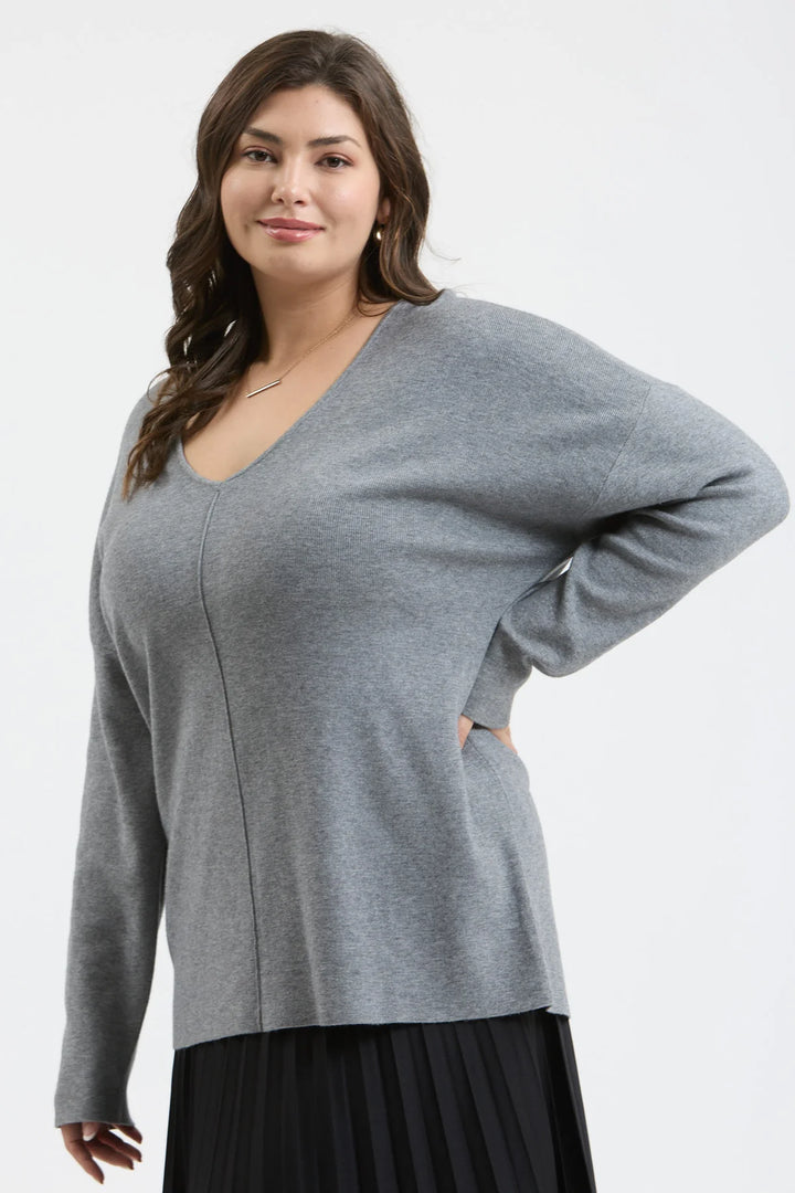 Solid Front Seam Knit Sweater | PLUS