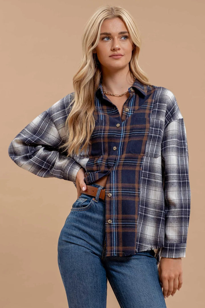 Patchwork Button Down Long Sleeve