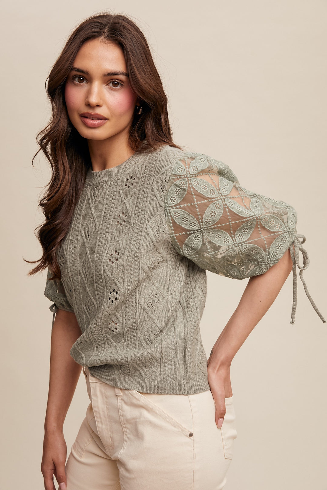 Pointelle Cable Knit Sweater