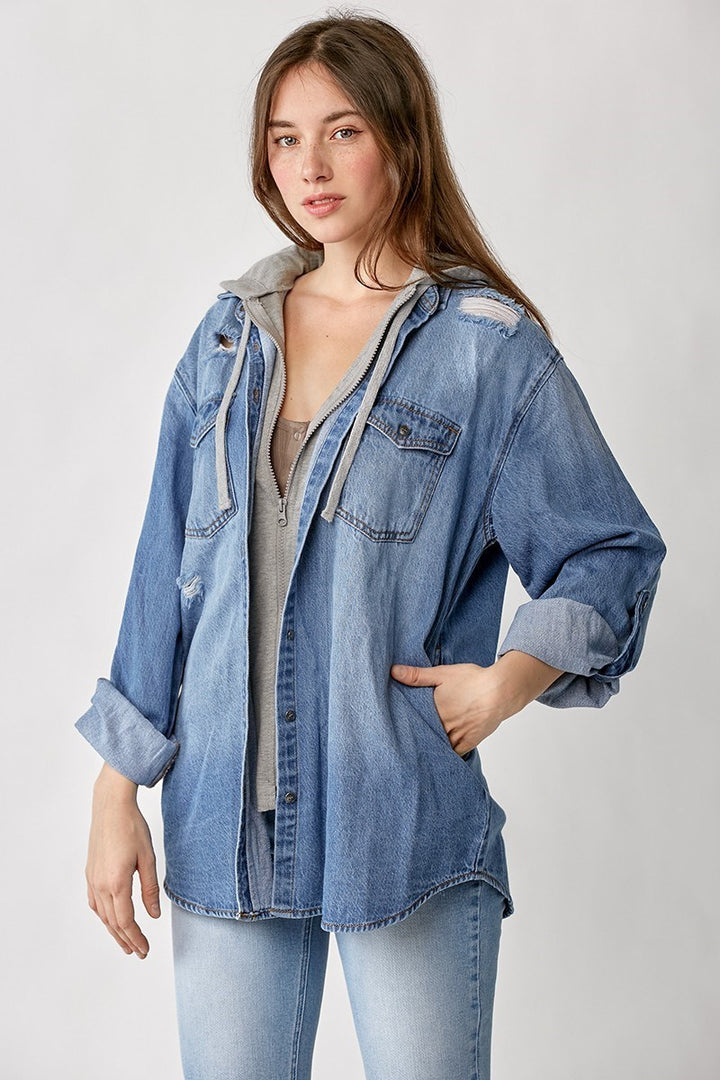 Vintage Denim Shirt with Zip Up Hoodie