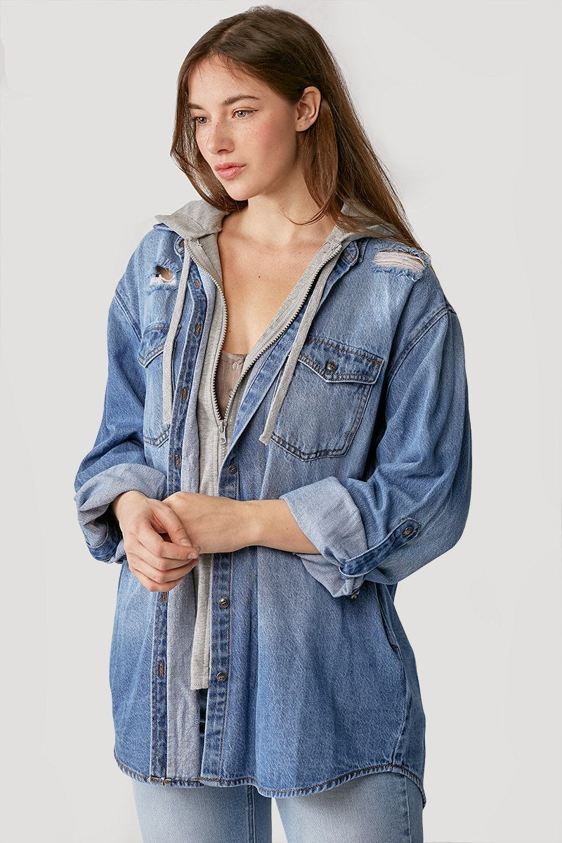 Vintage Denim Shirt with Zip Up Hoodie