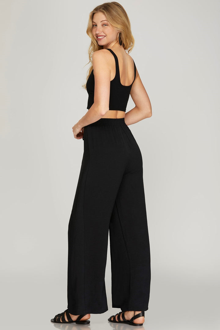 Wide Leg Pants with Front Waist Tie