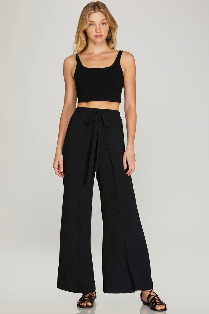 Wide Leg Pants with Front Waist Tie
