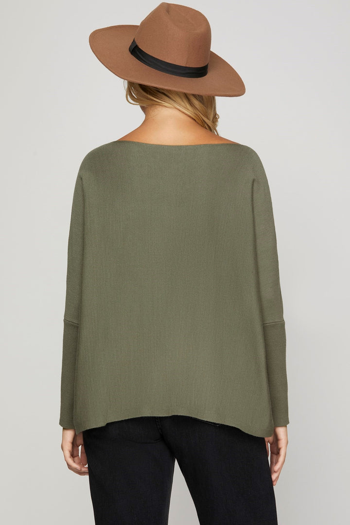 Olive Boat Neck Sweater