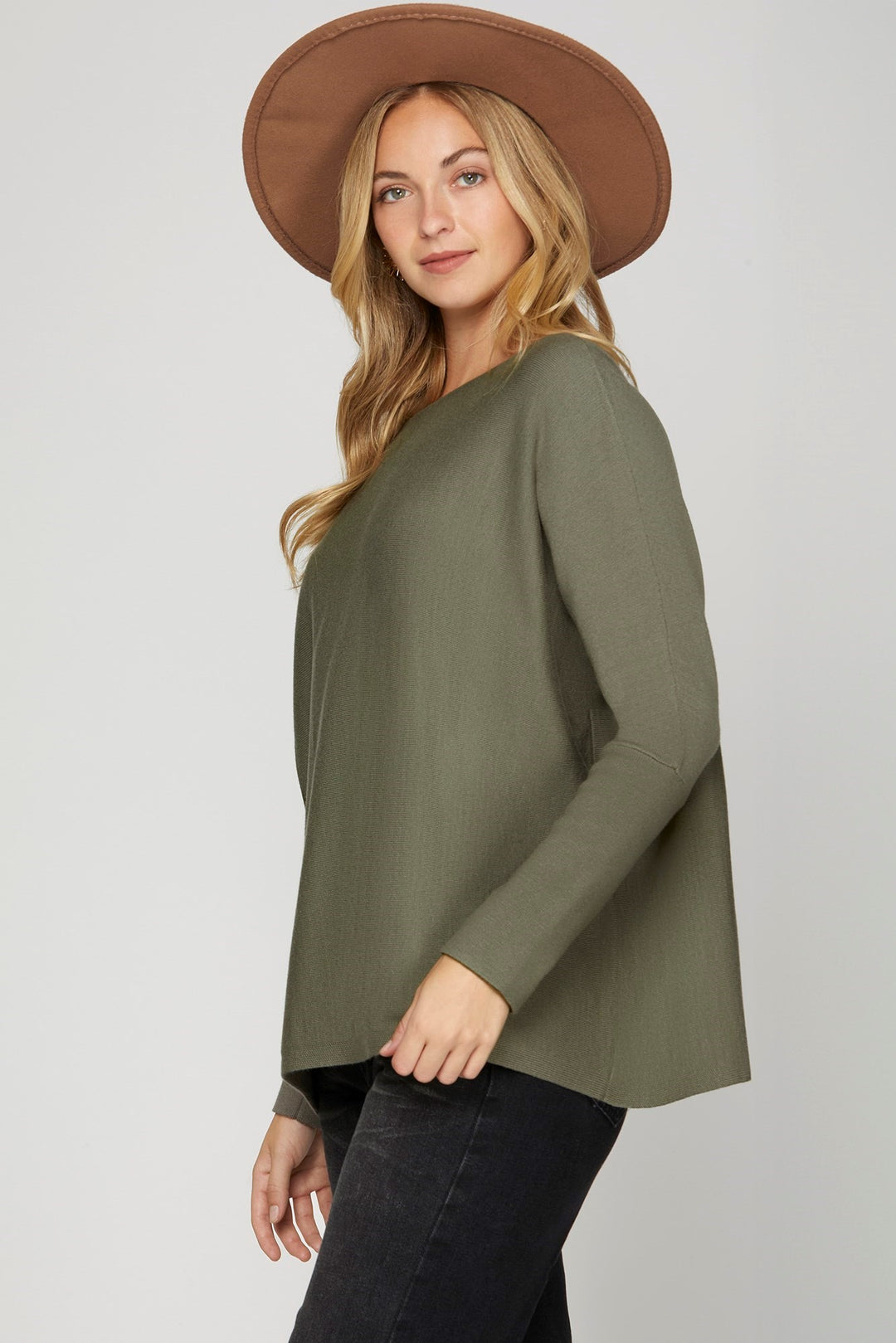 Olive Boat Neck Sweater