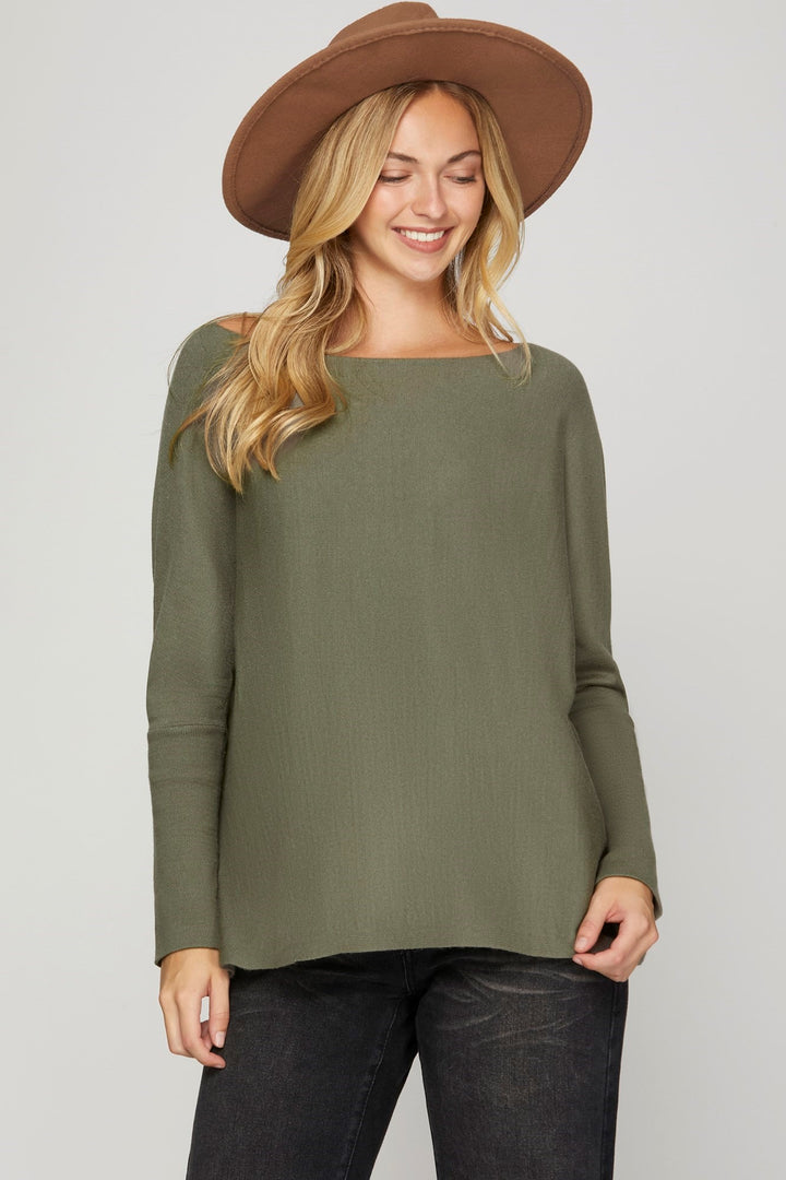 Olive Boat Neck Sweater