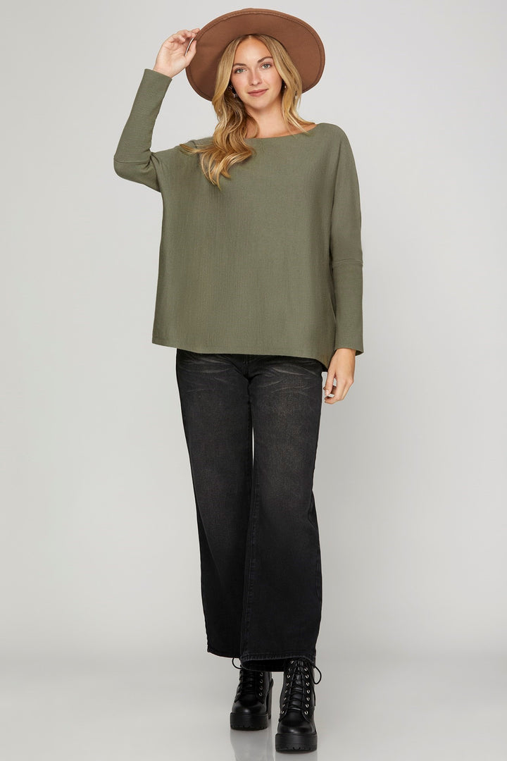 Olive Boat Neck Sweater