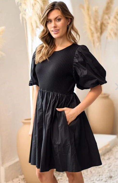 Black Bubble Sleeve Dress