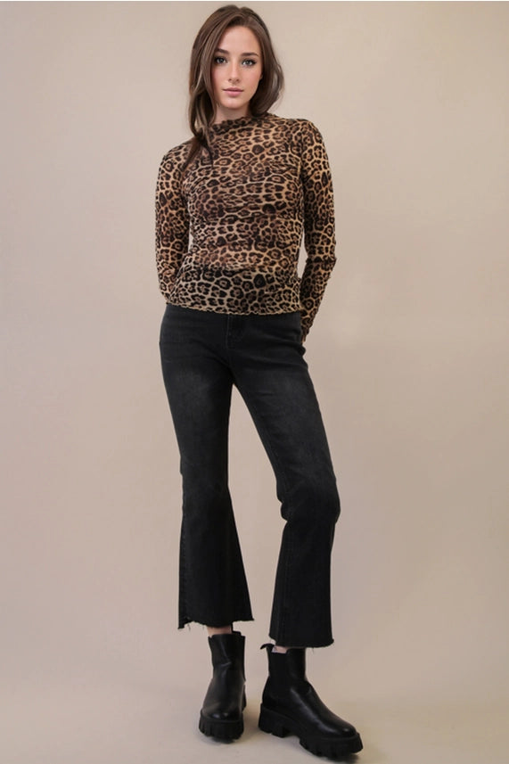 Leopard High Neck Lace Knit Top