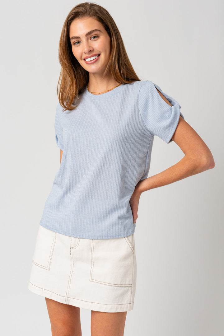 Baby Blue Twist Sleeve Top