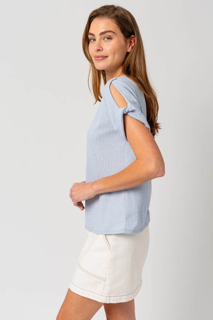 Baby Blue Twist Sleeve Top