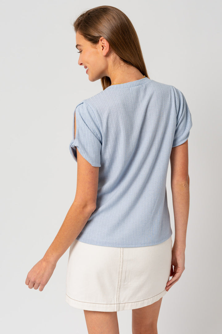 Baby Blue Twist Sleeve Top