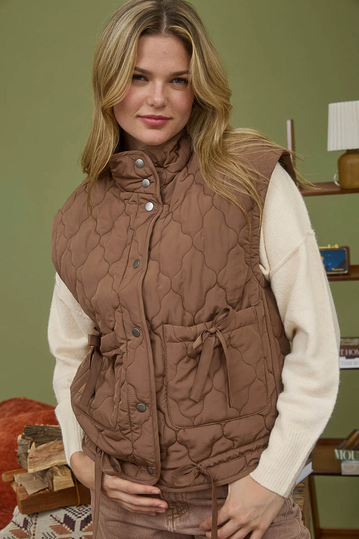 Tie Detail Quilted Puffer Vest