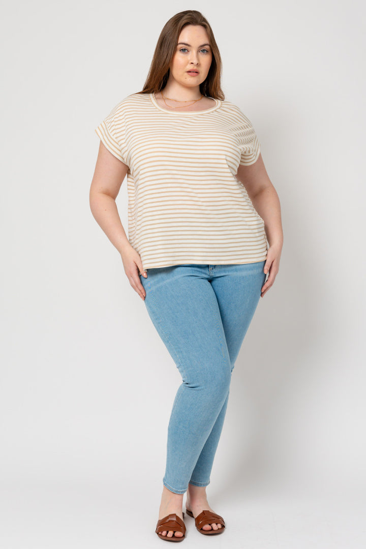 Taupe-Ivory Striped Short Sleeve