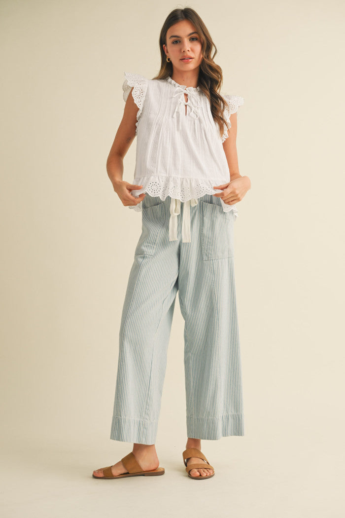 Striped Wide Leg Cropped Pants