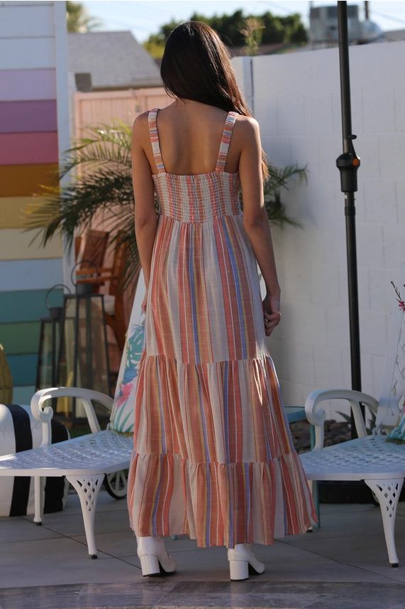 Striped V-Neck Maxi Dress