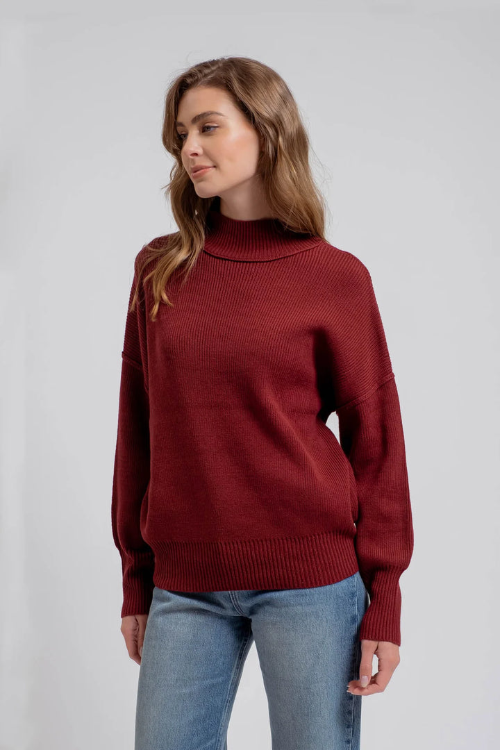 Ruby Mock Neck Ribbed Sweater