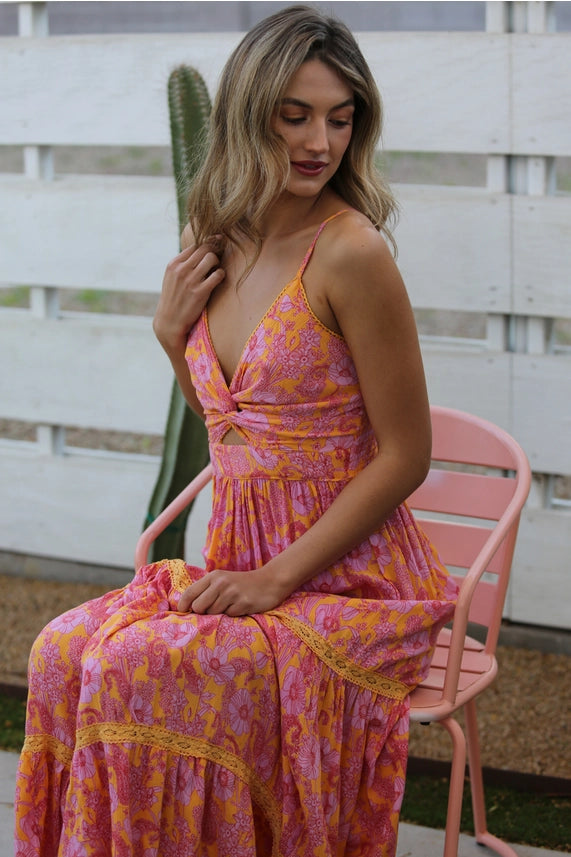 V-Neck Twist Front Maxi Dress