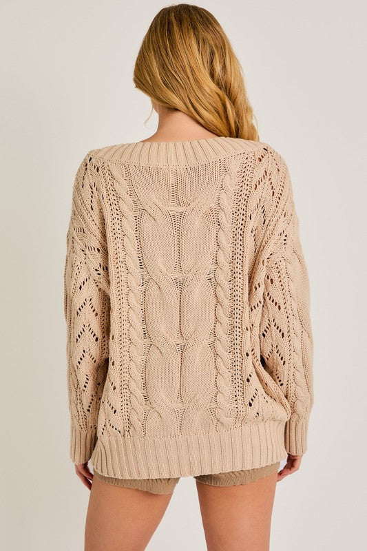 Boat Neck Cable Oversized Sweater