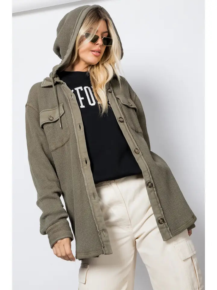 Waffle Knit Hoodie Shacket
