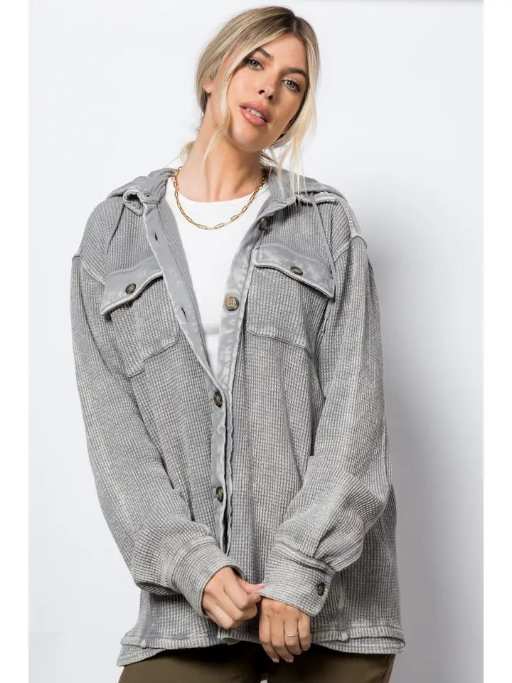 Waffle Knit Hoodie Shacket