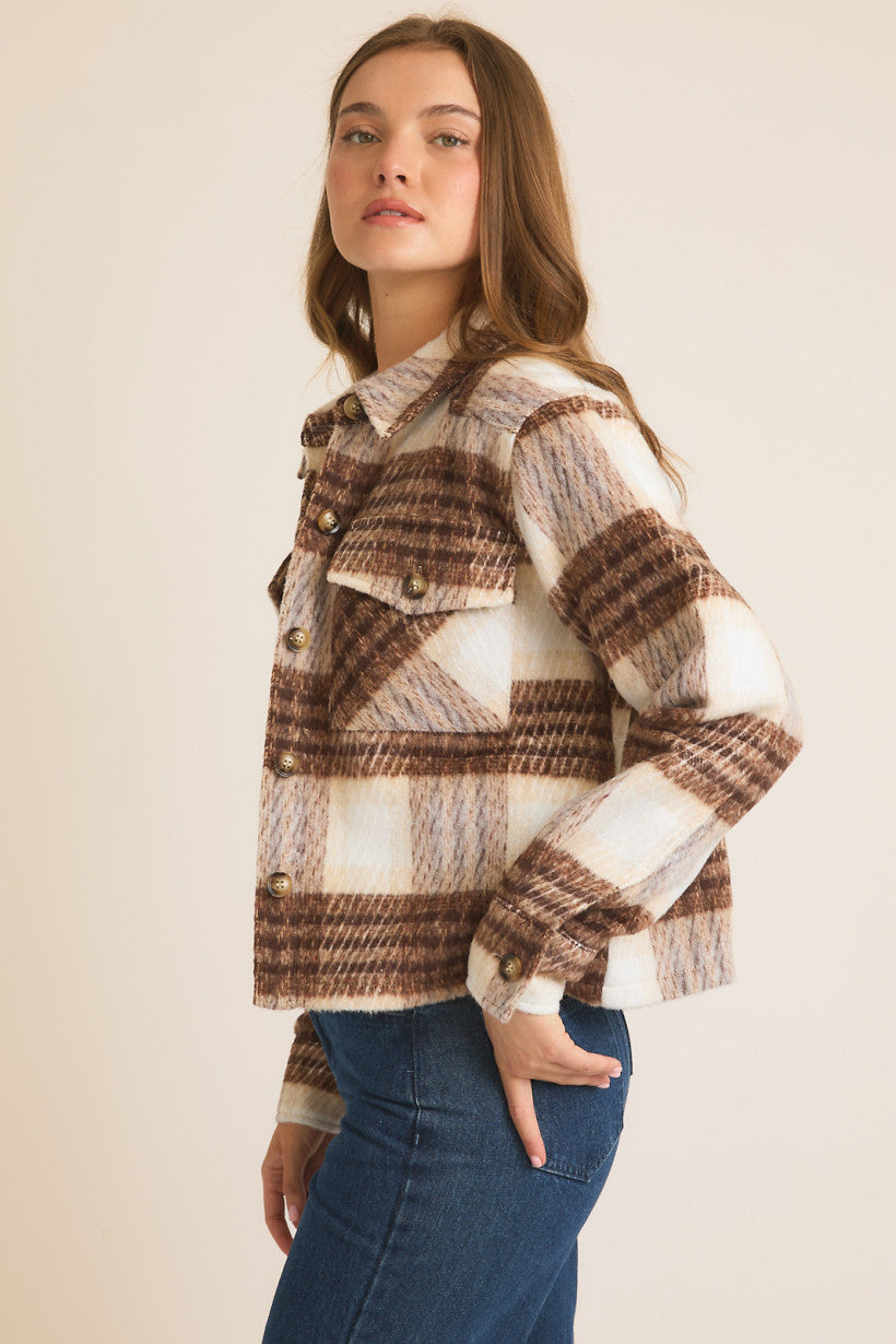 Cream & Brown Brushed Plaid Shacket