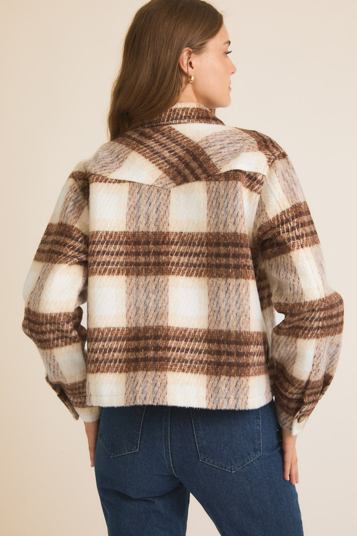 Cream & Brown Brushed Plaid Shacket