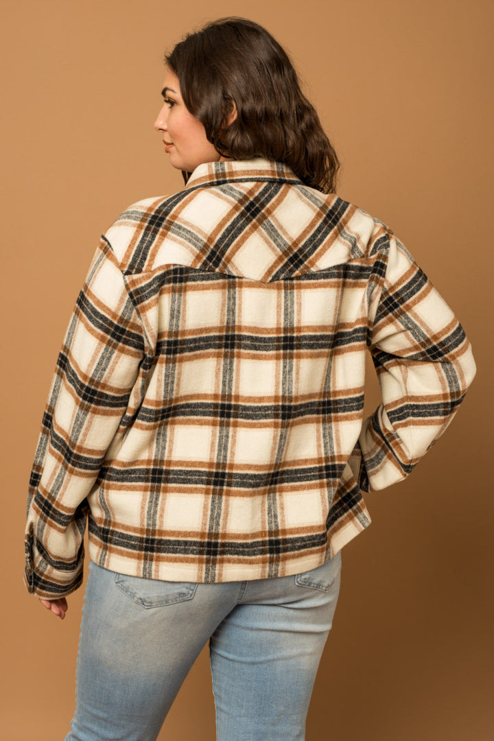 Cream & Black Short Plaid Shacket | PLUS