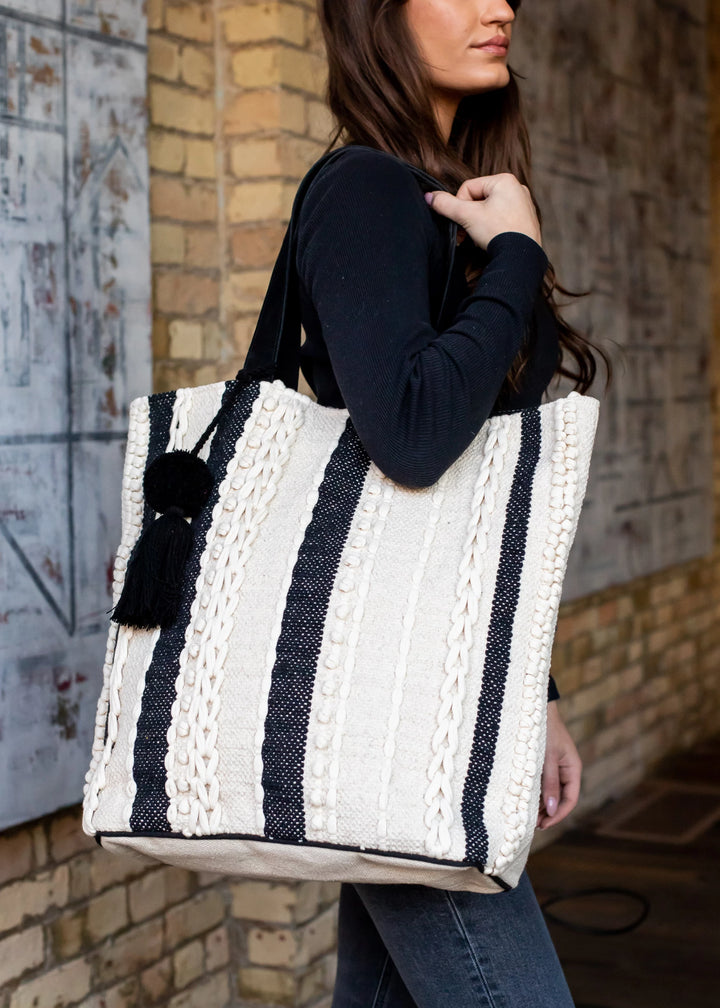 Black & Cream Striped Tote