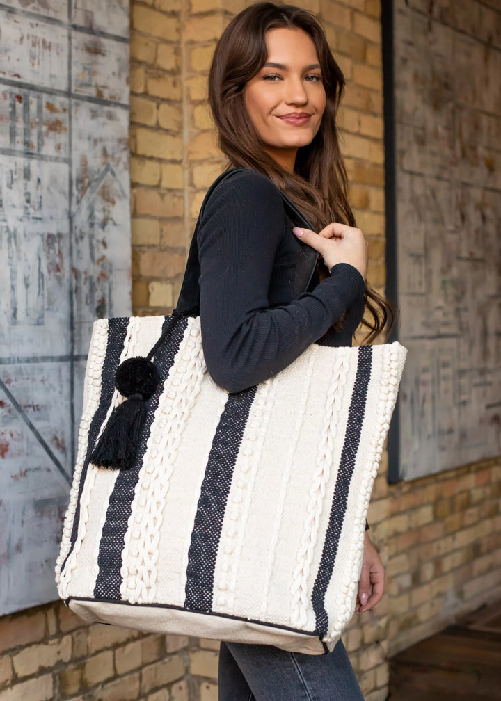 Black & Cream Striped Tote