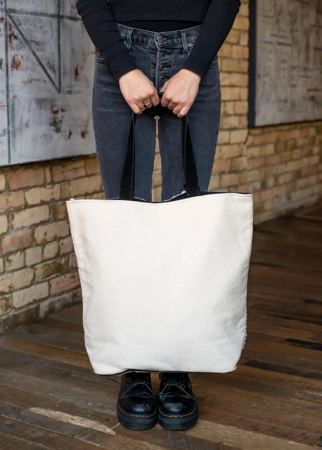 Black & Cream Striped Tote