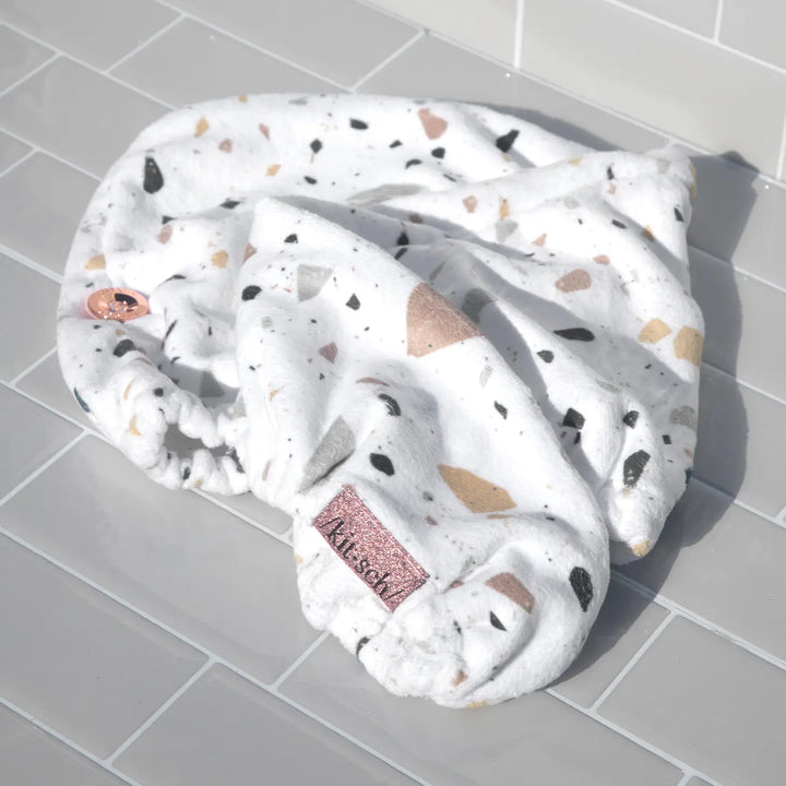 Kitsch Quick Dry Hair Towel- White Terrazzo